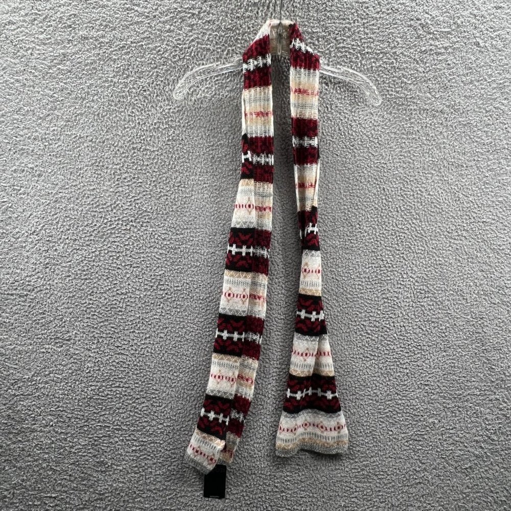 IZOD Woven Scarf‎ Red Black White with Silver Accent Thread - Picture 6 of 6